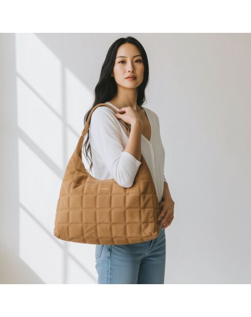 Sac porté épaule Zazie en cuir camel - 45x25x16 cm