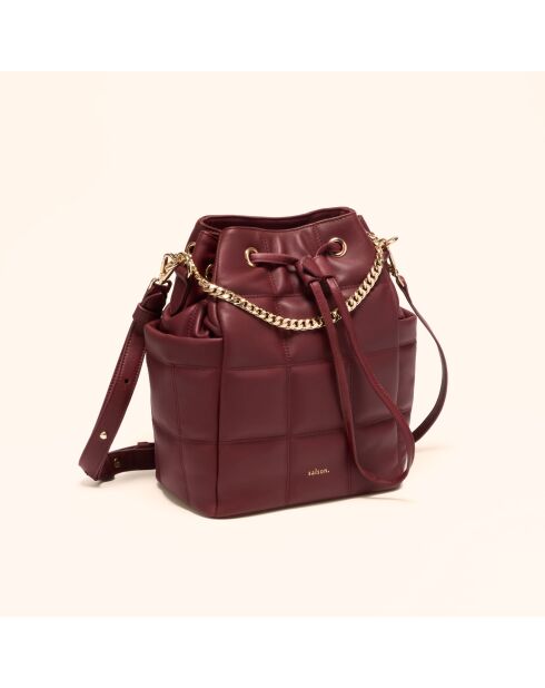 Sac seau Ninon en cuir bordeaux - 25,2x20,4x13,3 cm