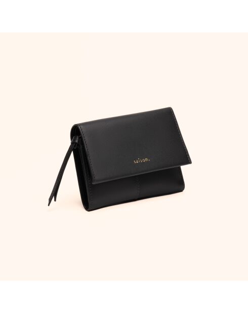 Portefeuille Emilie en cuir noir - 13x10x2 cm