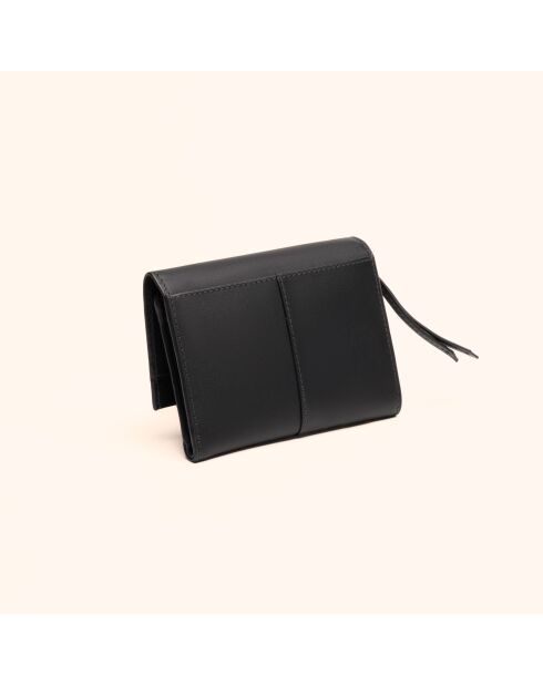 Portefeuille Emilie en cuir noir - 13x10x2 cm