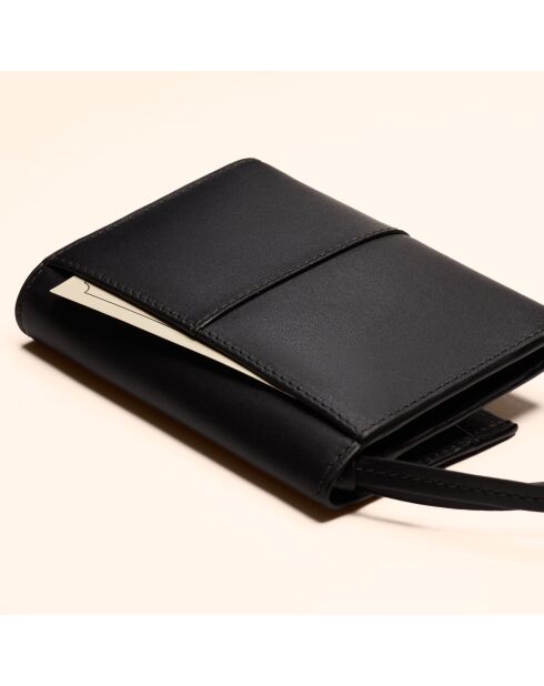 Portefeuille Emilie en cuir noir - 13x10x2 cm