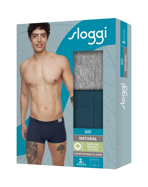 Lot de 2 culottes hipster Go Natural bleu canard/gris