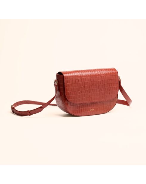 Sac bandoulière Albane en cuir brique - 24x17x8 cm