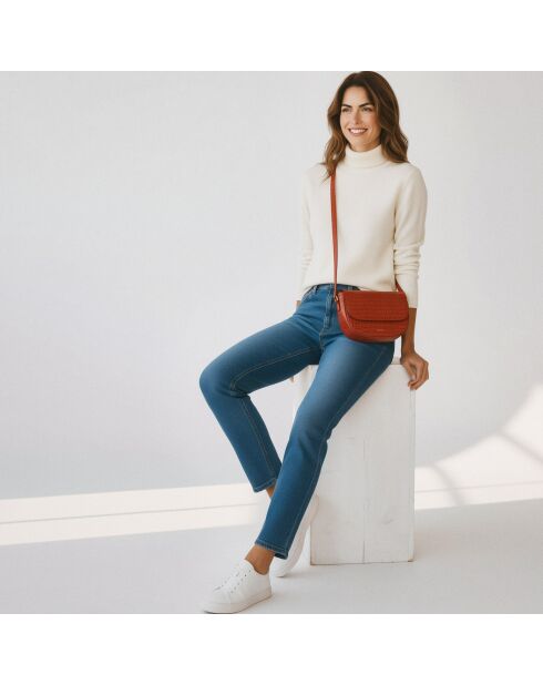 Sac bandoulière Albane en cuir brique - 24x17x8 cm