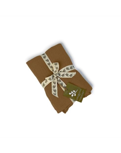 Lot de 4 serviettes de table gaze de coton Carla noisette - 40x40 cm