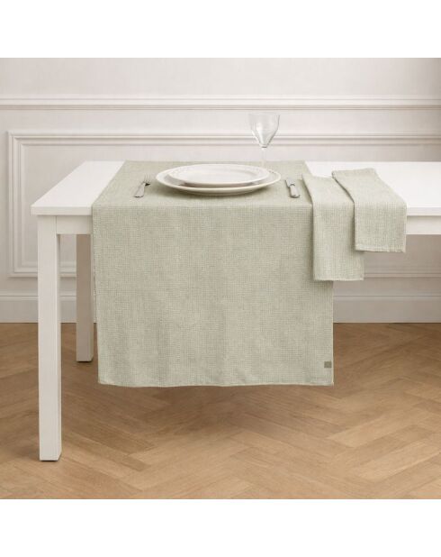 Chemin de table 4 serviettes en coton Colette vert olive - 50x150 cm