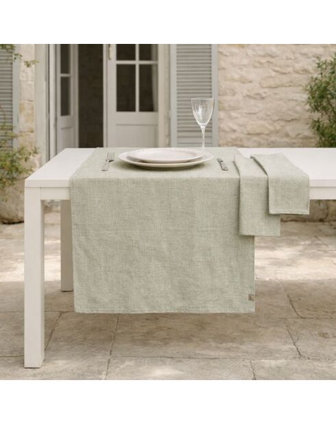 Chemin de table 4 serviettes en coton Colette vert olive - 50x150 cm