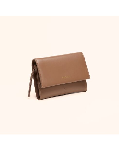 Portefeuille Emilie en cuir taupe - 13x10x2 cm