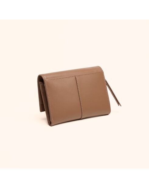 Portefeuille Emilie en cuir taupe - 13x10x2 cm