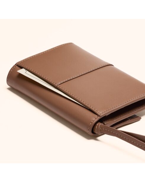 Portefeuille Emilie en cuir taupe - 13x10x2 cm