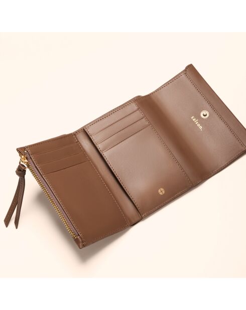 Portefeuille Emilie en cuir taupe - 13x10x2 cm