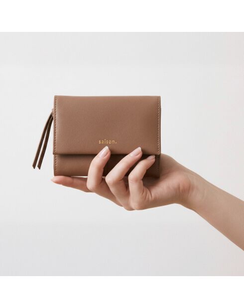 Portefeuille Emilie en cuir taupe - 13x10x2 cm