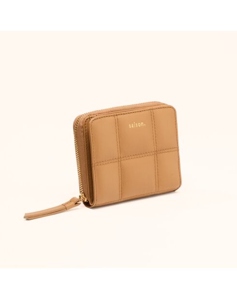 Portefeuille Coco en cuir camel - 11x9x3 cm