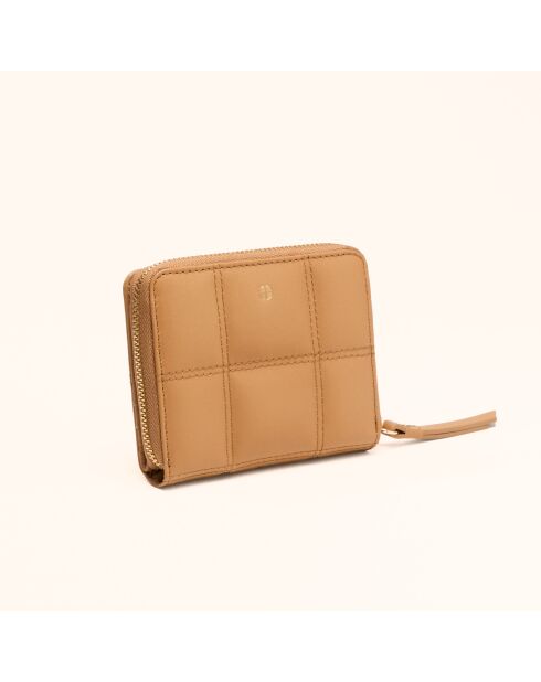 Portefeuille Coco en cuir camel - 11x9x3 cm