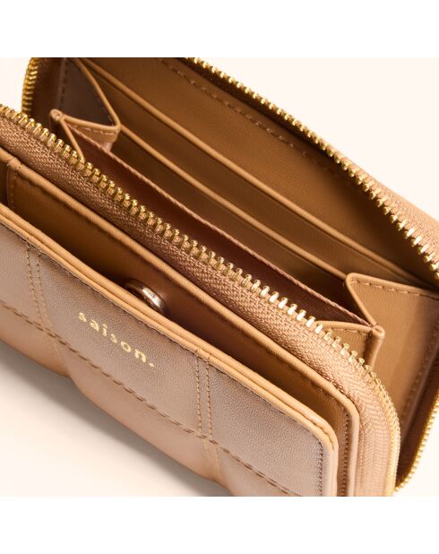Portefeuille Coco en cuir camel - 11x9x3 cm