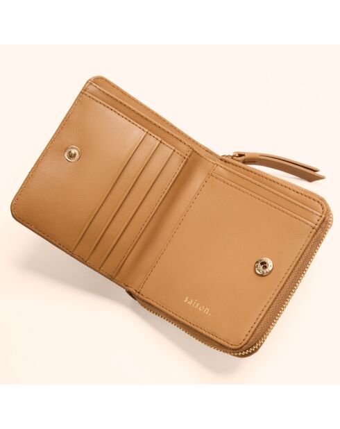 Portefeuille Coco en cuir camel - 11x9x3 cm
