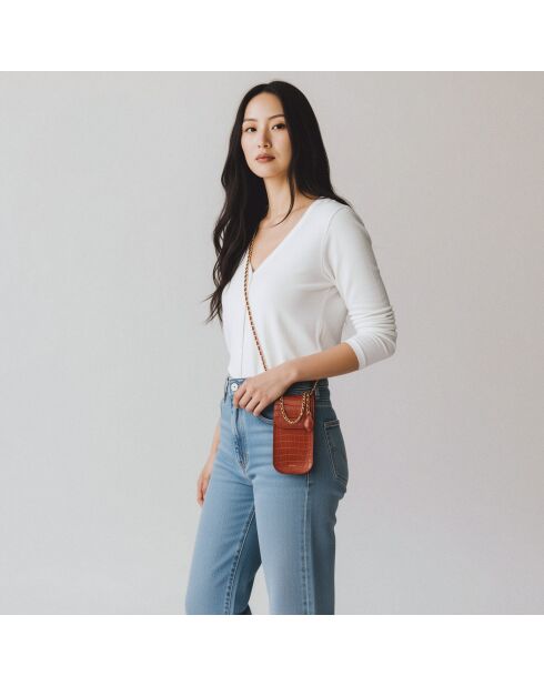 Pochette smartphone Chloé en cuir brique - 19,6x10x2,1 cm