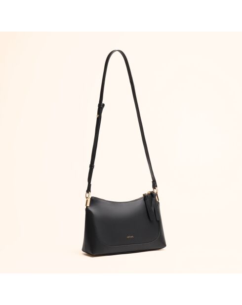 Sac bandoulière Denise en cuir noir - 23,5x15x8,5 cm