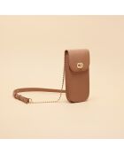 Pochette smartphone Agnès en cuir noisette - 18,7x10x2 cm