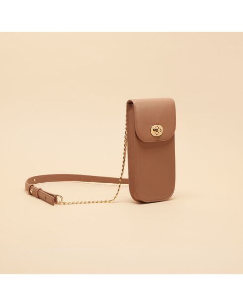 Pochette smartphone Agnès en cuir noisette - 18,7x10x2 cm
