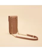Pochette smartphone Agnès en cuir noisette - 18,7x10x2 cm