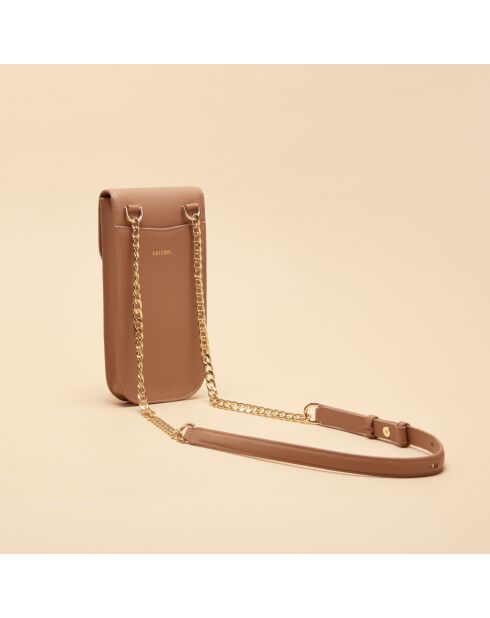Pochette smartphone Agnès en cuir noisette - 18,7x10x2 cm