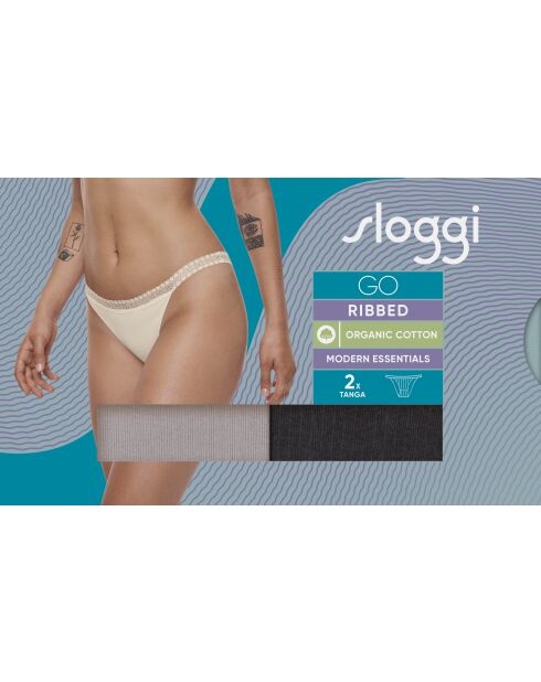 Set de 2 tangas Go Ribbed gris/negro