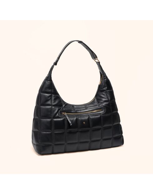 Sac porté épaule Zazie en cuir noir - 45x25x16 cm