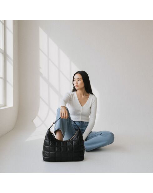 Sac porté épaule Zazie en cuir noir - 45x25x16 cm