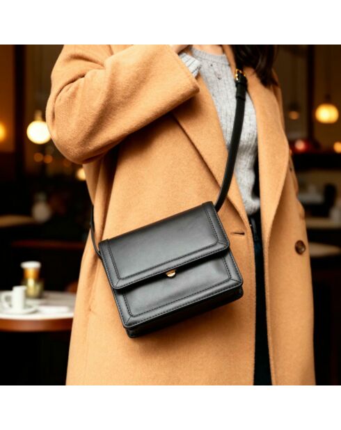 Sac bandoulière Anita en cuir noir - 20x16,2x5,5 cm