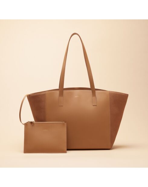 Sac cabas Lison en cuir noisette - 31x29,5x15 cm