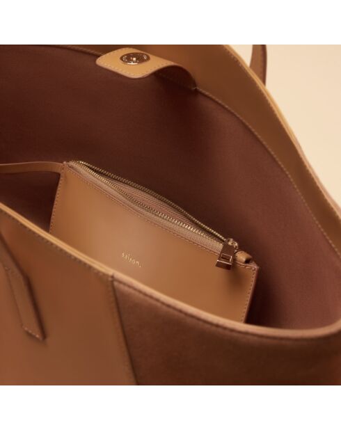 Sac cabas Lison en cuir noisette - 31x29,5x15 cm