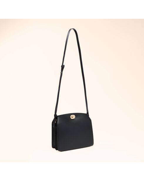 Sac bandoulière Suzon en cuir noir - 22x18,8x6 cm