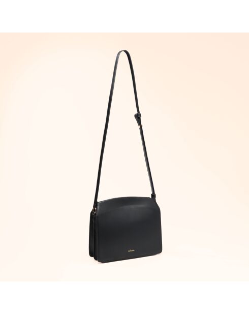 Sac bandoulière Suzon en cuir noir - 22x18,8x6 cm