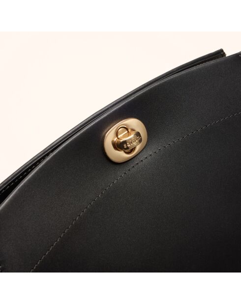 Sac bandoulière Suzon en cuir noir - 22x18,8x6 cm