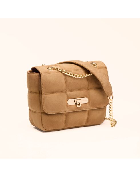 Sac porté épaule Léonie en cuir camel - 19x16,5x6,5 cm