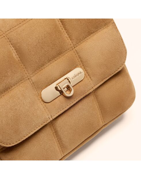 Sac porté épaule Léonie en cuir camel - 19x16,5x6,5 cm