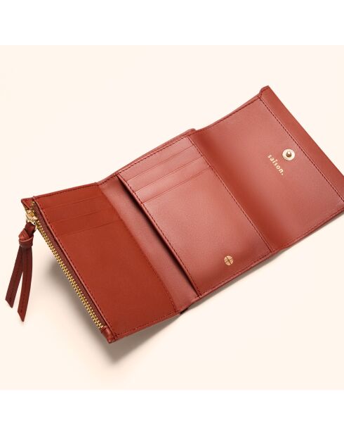 Portefeuille Emilie en cuir brique - 13x10x2 cm