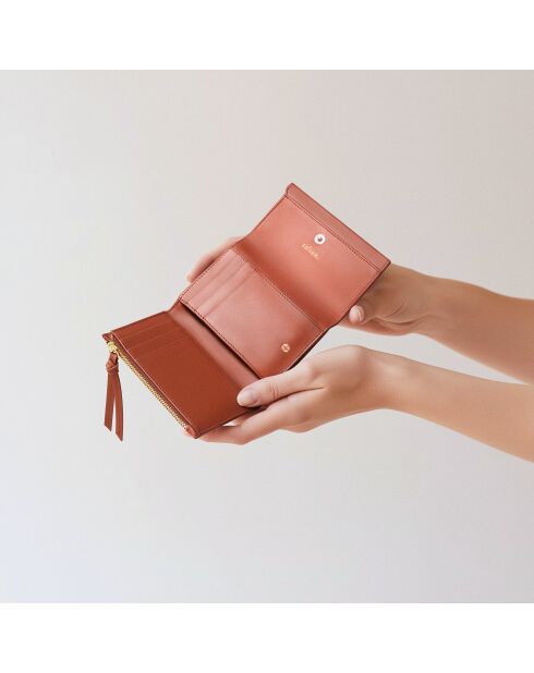 Portefeuille Emilie en cuir brique - 13x10x2 cm