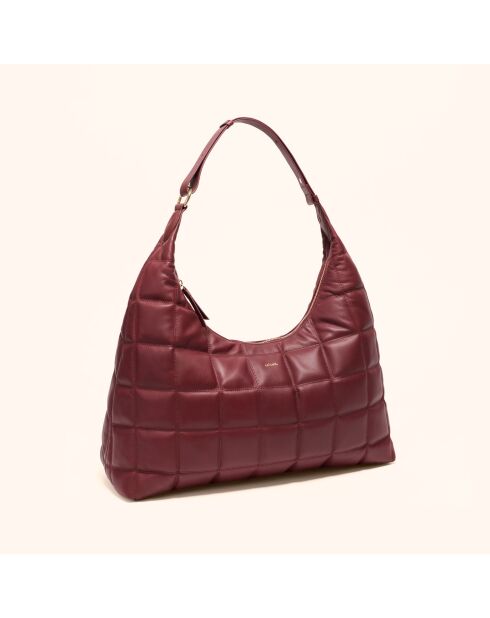 Sac porté épaule Zazie en cuir bordeaux - 45x25x16 cm