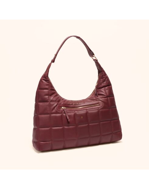 Sac porté épaule Zazie en cuir bordeaux - 45x25x16 cm