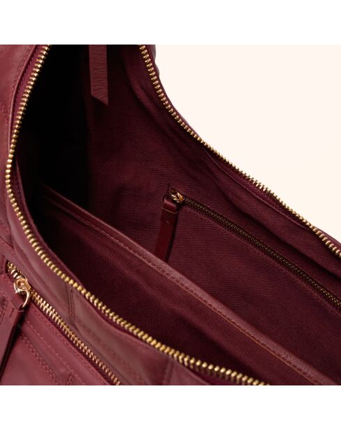 Sac porté épaule Zazie en cuir bordeaux - 45x25x16 cm