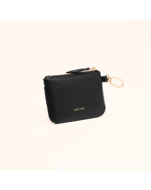 Porte-monnaie Miki en cuir noir - 10,5x7,7x1 cm