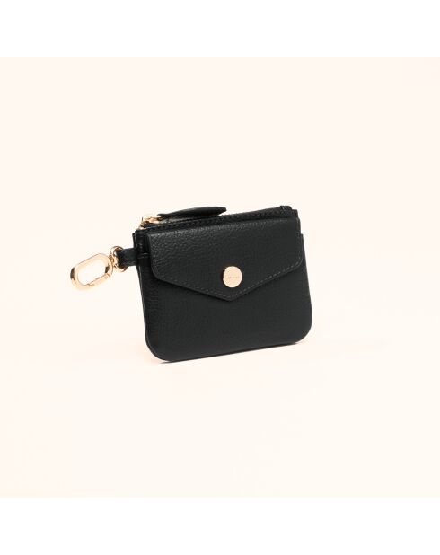 Porte-monnaie Miki en cuir noir - 10,5x7,7x1 cm