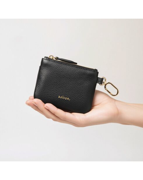 Porte-monnaie Miki en cuir noir - 10,5x7,7x1 cm