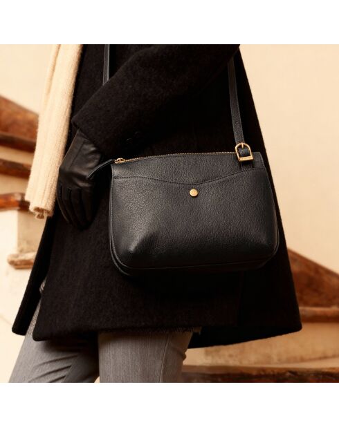 Sac bandoulière Irma en cuir noir - 25x17,5x6 cm