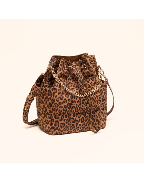 Sac seau Ninon en cuir léopard - 25,2x20,4x13,3 cm