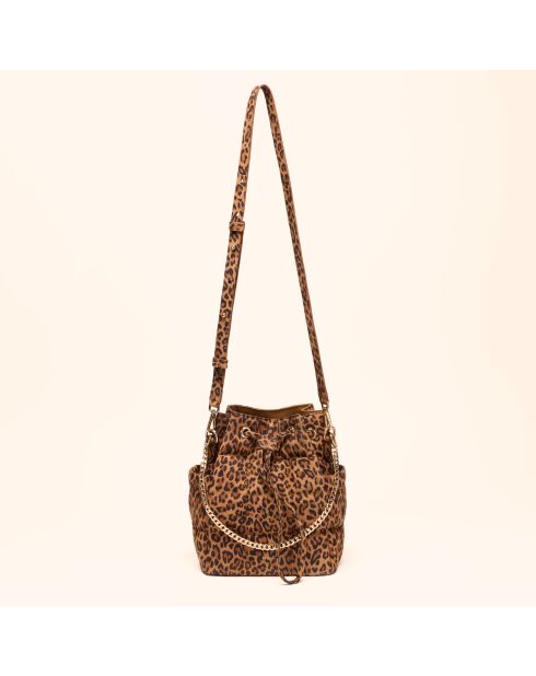 Sac seau Ninon en cuir léopard - 25,2x20,4x13,3 cm