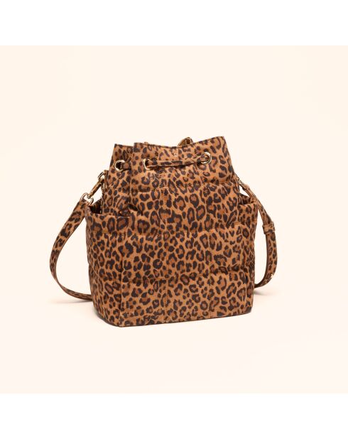 Sac seau Ninon en cuir léopard - 25,2x20,4x13,3 cm