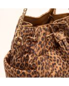Sac seau Ninon en cuir léopard - 25,2x20,4x13,3 cm